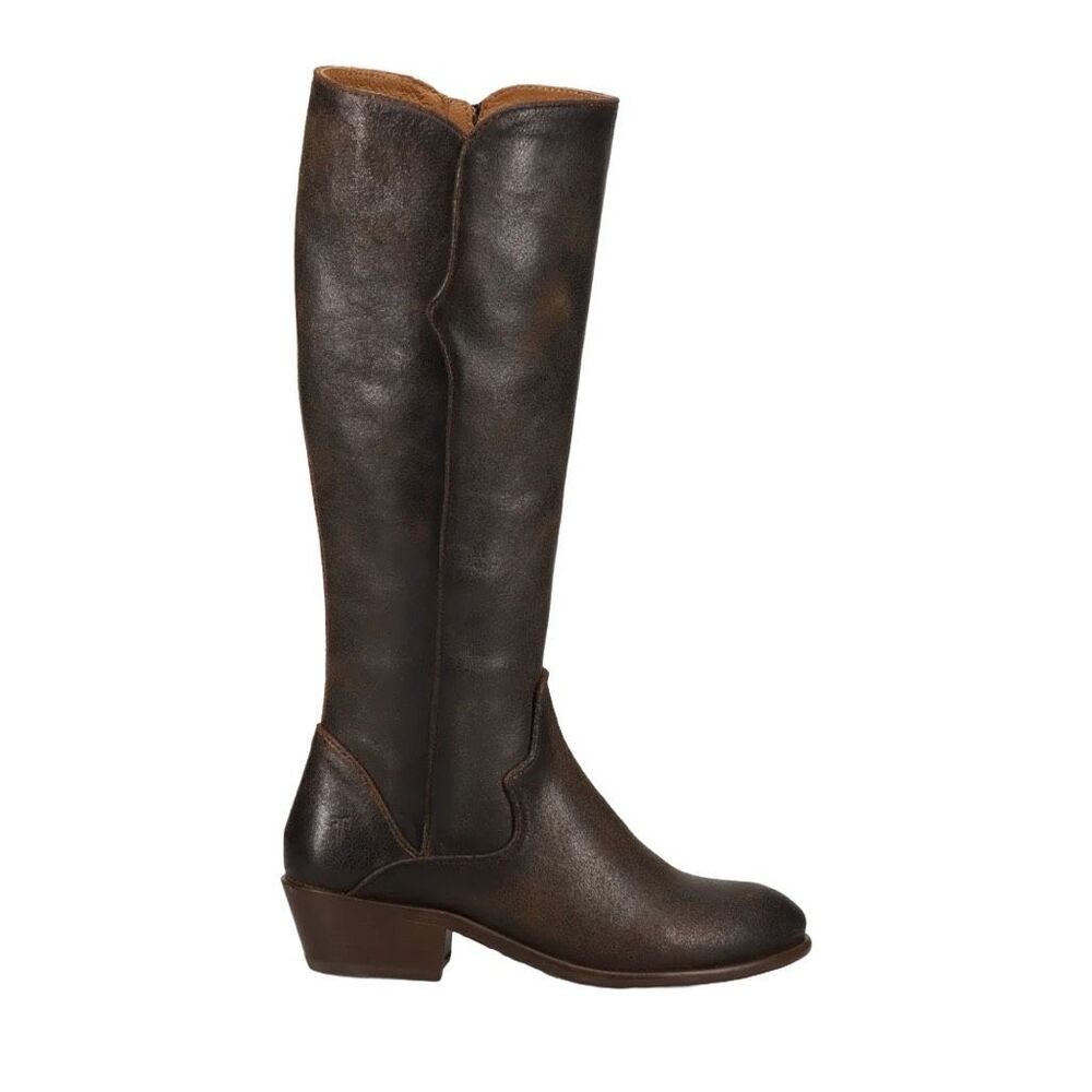 Frye Ladies Carson Piping Chocolate Tall Western Boots- CHOCO